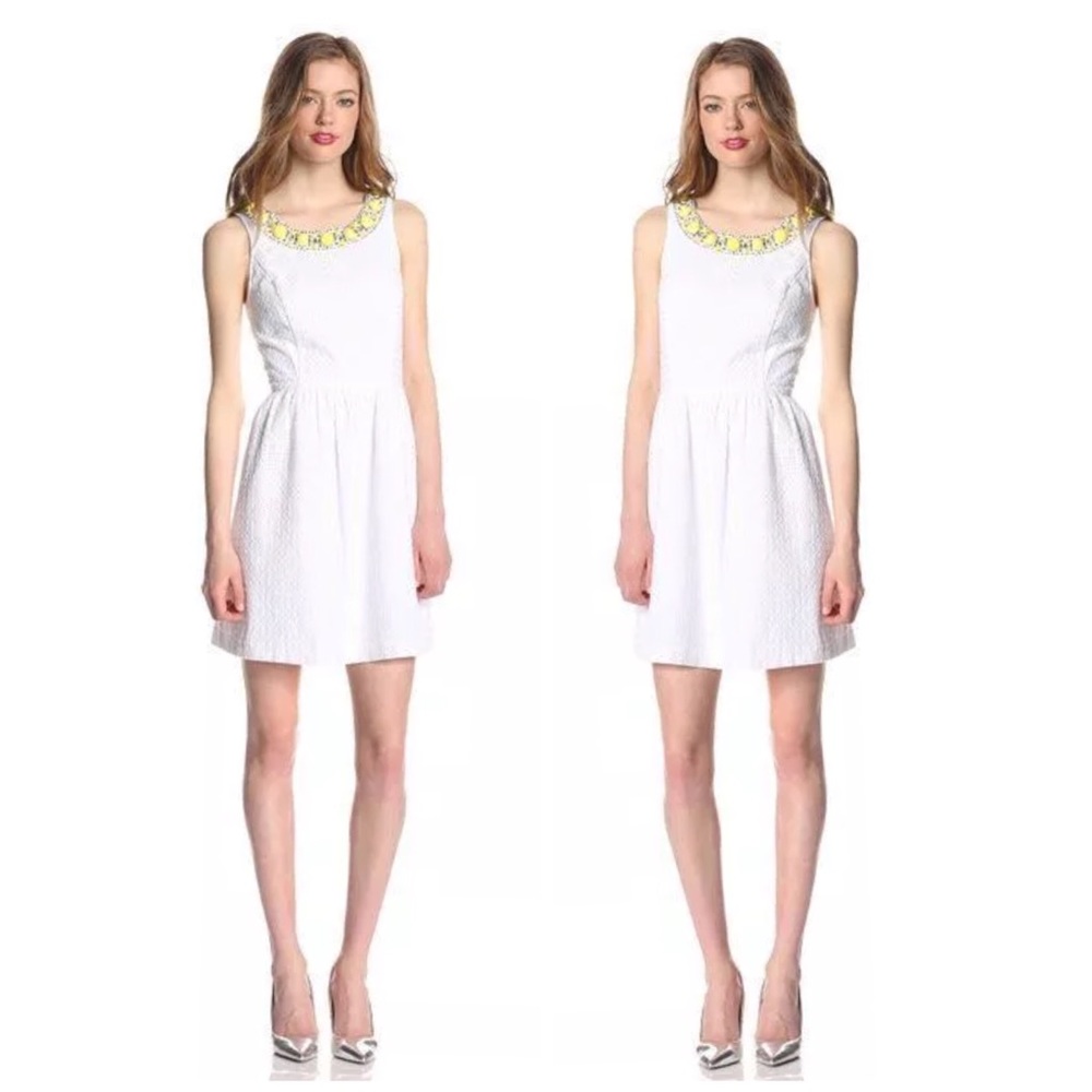 Kenzie White Cotton Eyelet Dress Beaded Neckline